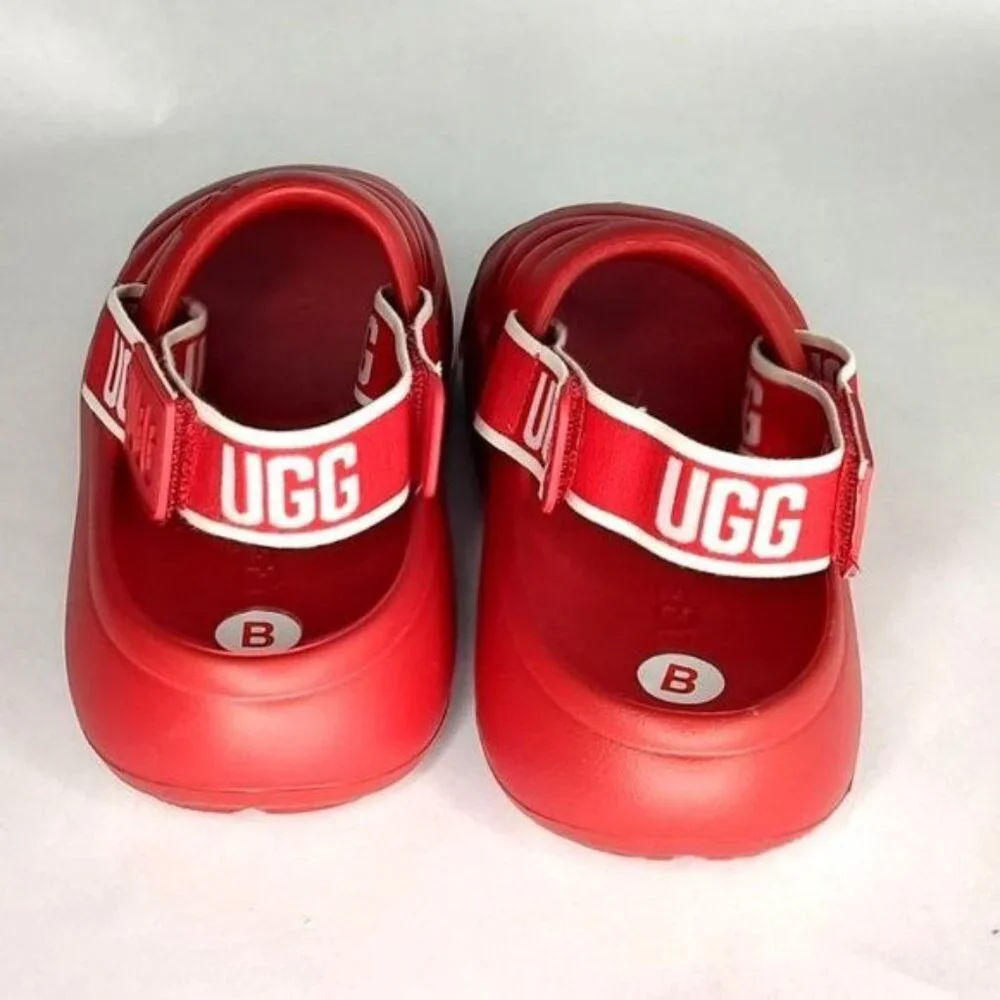 UGG Sport Yeah Sandals 9 Samba Red Slides logo Print Backstrap Resort Beach - Picture 7 of 10